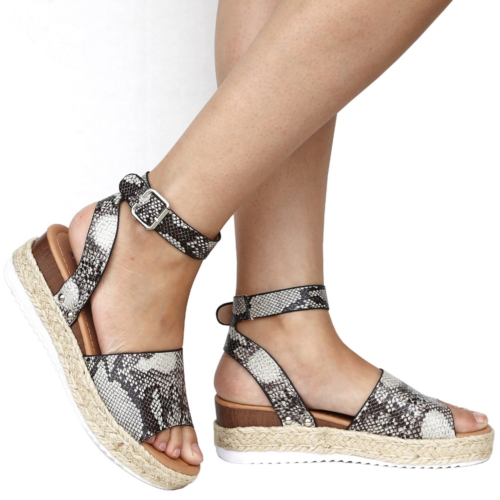 New Snake Espadrille Platform Wedge Sandals